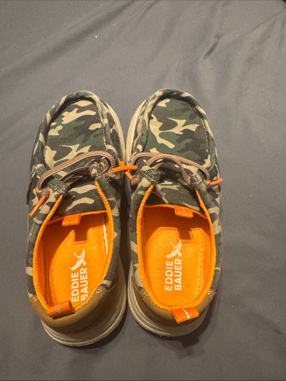 Eddie Bauer Kids Camo Slip-Ons with Bright Orange Insole